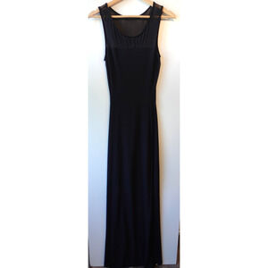 Vintage 90s Maxi Dress Small Black Sleeveless Sheer Mesh Bodycon Party Y2K 1990s